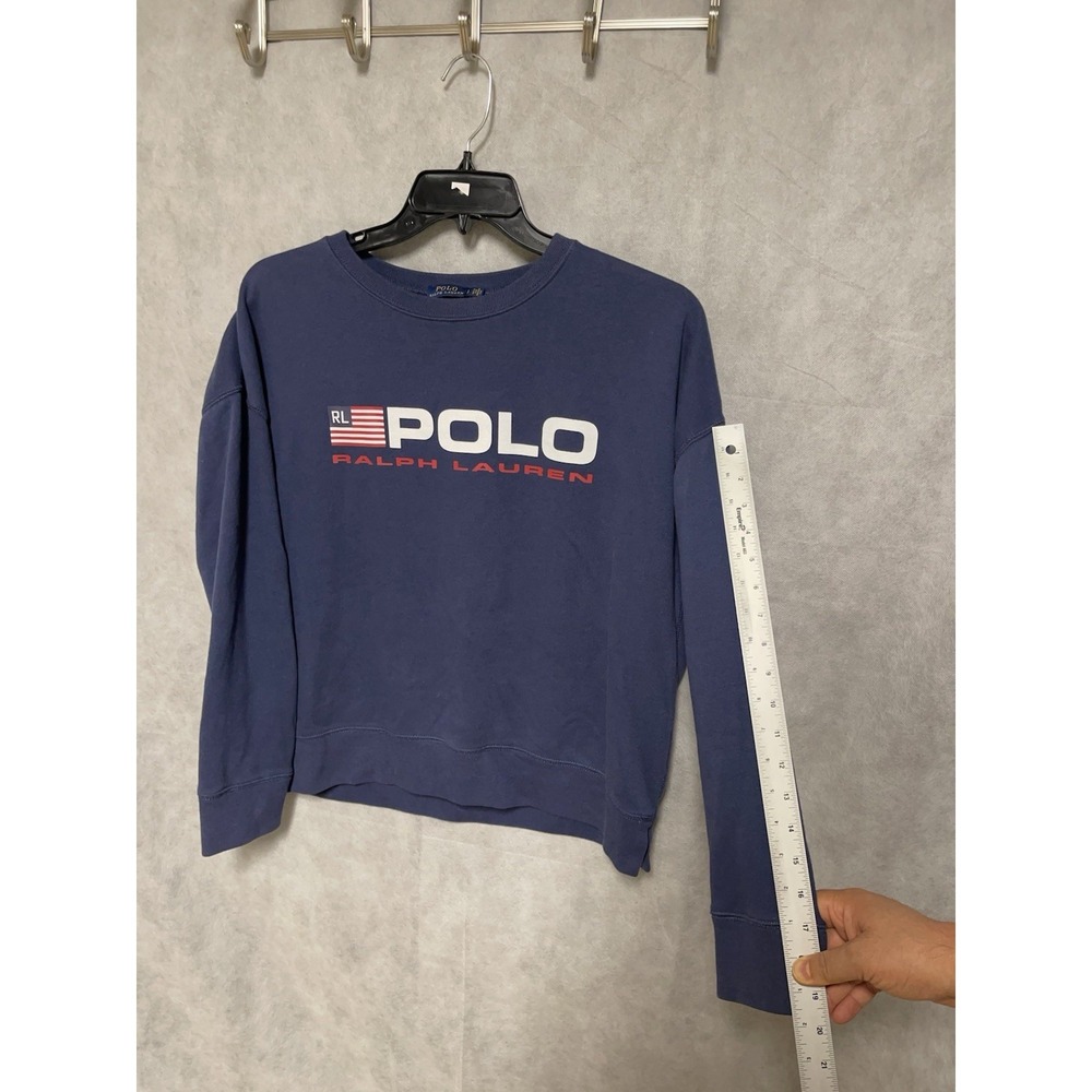 Polo Ralph Lauren Sweater Men L Blue Spell Out Sweatshirt Pullover Casual Hybrid - Picture 4 of 8